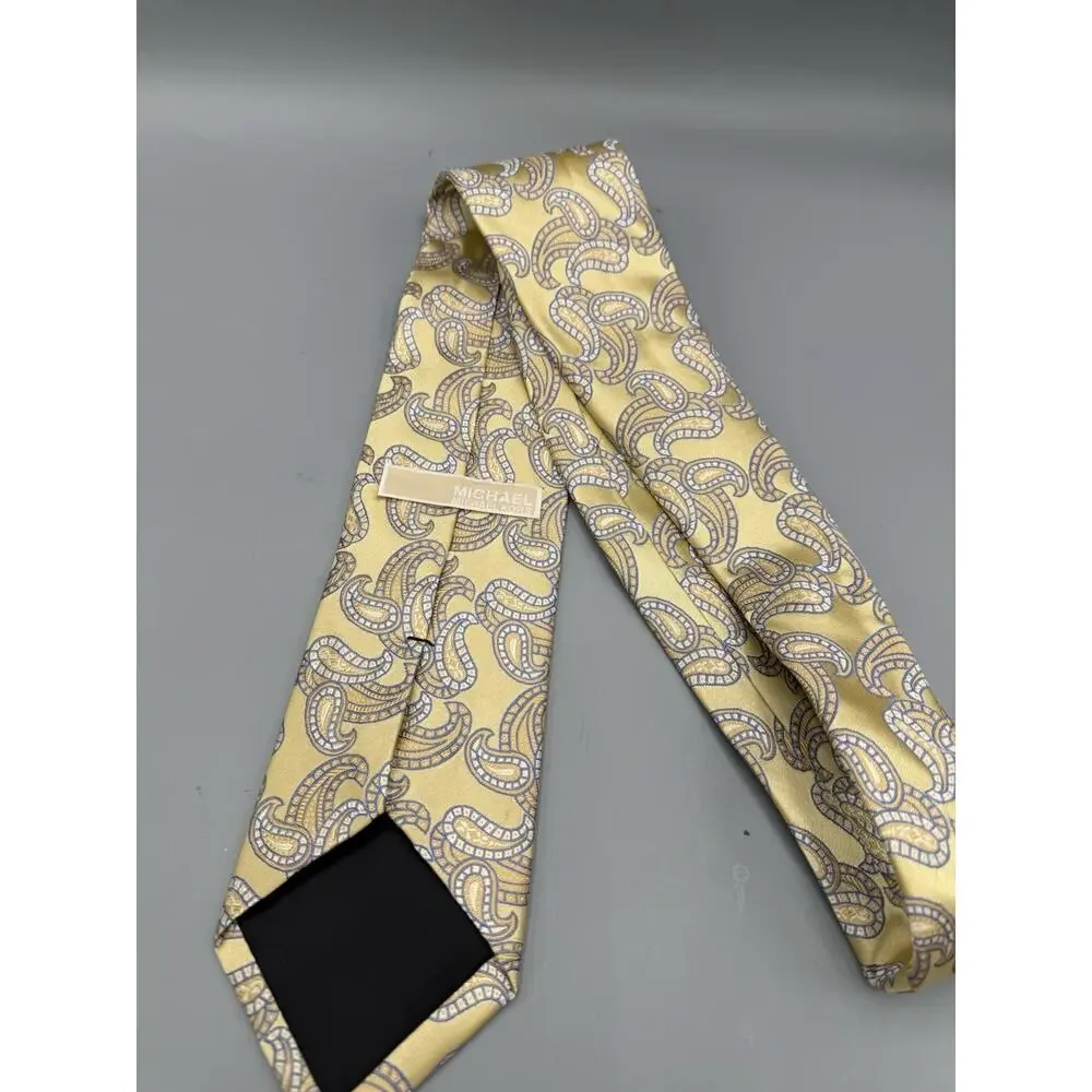 Michael Kors Yellow Paisley Silk Tie Designer Necktie Classic Men’s